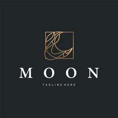 Moon logo design with a simple line concept as a product brand template or poster with a night sky view with an elegant and modern line moon.