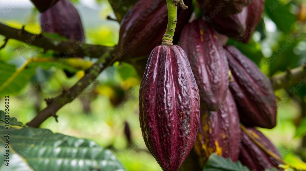 Aufkleber a of cacao pods hanging from a tree showcasing the source of the powerful minerals found in the wate