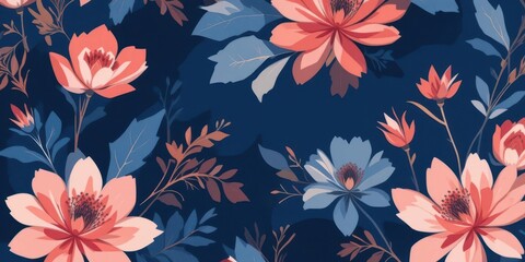  Contemporary Floral Design Juxtaposing the Boldness of Indigo with the Softness of Coral in an Angular, Geometric Arrangement