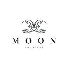 Moon logo design with a simple line concept as a product brand template or poster with a night sky view with an elegant and modern line moon.