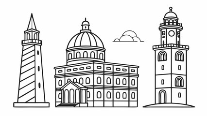 Illustration of Historic Architectural Landmarks Featuring Towers and Domes
