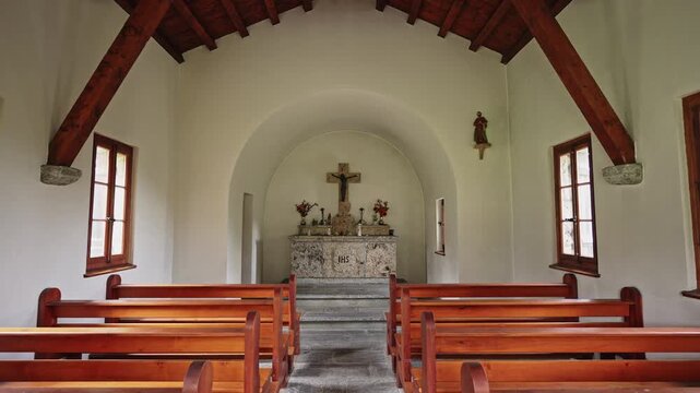 Peaceful Interior of a Small Alpine Chapel, June 30, 2025
