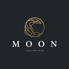 Moon logo design with a simple line concept as a product brand template or poster with a night sky view with an elegant and modern line moon.