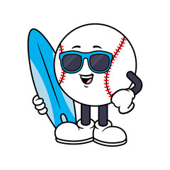 Vector Baseball Character Holding Surfboard