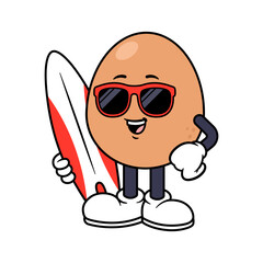 Vector Egg Character Holding Surfboard