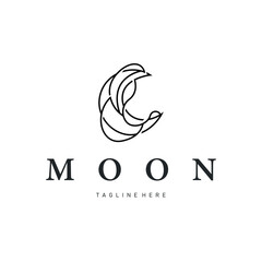 Moon logo design with a simple line concept as a product brand template or poster with a night sky view with an elegant and modern line moon.