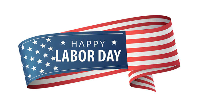 American flag ribbon says happy labor day isolated on transparent background