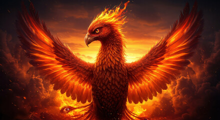 Mythical phoenix bird in flames