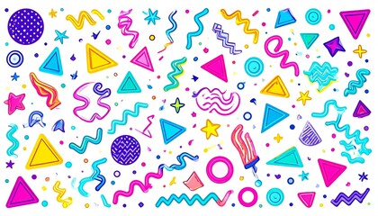 Colorful confetti, stars, and triangles pattern