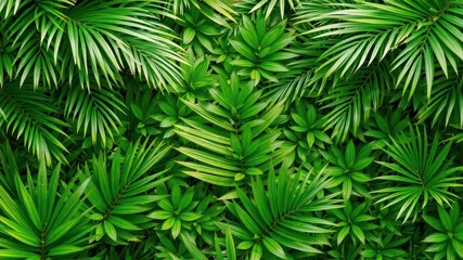 Overhead perspective showcases lush, vibrant green foliage creating a dense and layered tropical plant texture