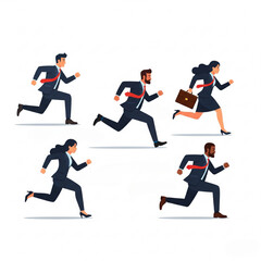 flat style of a four of diverse people in business attire running in a race