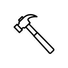 The hammer head and handle are clearly depicted in a minimalist, outline-style illustration. This type of icon or symbol is commonly used to represent tools, construction, or repair-related concepts