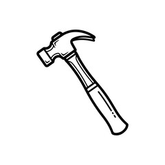 The hammer head and handle are clearly depicted in a minimalist, outline-style illustration. This type of icon or symbol is commonly used to represent tools, construction, or repair-related concepts i