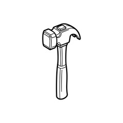 The hammer head and handle are clearly depicted in a minimalist, outline-style illustration. This type of icon or symbol is commonly used to represent tools, construction, or repair-related concepts i