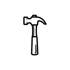 The hammer head and handle are clearly depicted in a minimalist, outline-style illustration. This type of icon or symbol is commonly used to represent tools, construction, or repair-related concepts i