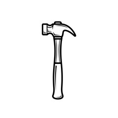 The hammer head and handle are clearly depicted in a minimalist, outline-style illustration. This type of icon or symbol is commonly used to represent tools, construction, or repair-related concepts i
