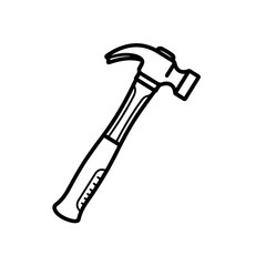 The hammer head and handle are clearly depicted in a minimalist, outline-style illustration. This type of icon or symbol is commonly used to represent tools, construction, or repair-related concepts i