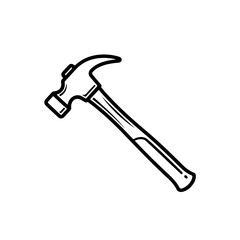 The hammer head and handle are clearly depicted in a minimalist, outline-style illustration. This type of icon or symbol is commonly used to represent tools, construction, or repair-related concepts i