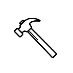 The hammer head and handle are clearly depicted in a minimalist, outline-style illustration. This type of icon or symbol is commonly used to represent tools, construction, or repair-related concepts i