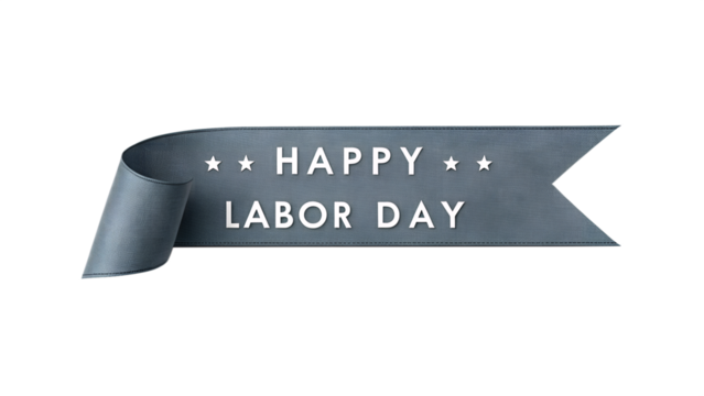 Blue textured ribbon banner for happy labor day isolated on transparent background - Powered by Adobe