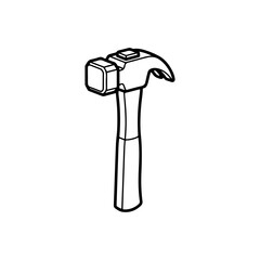 The hammer head and handle are clearly depicted in a minimalist, outline-style illustration. This type of icon or symbol is commonly used to represent tools, construction, or repair-related concepts i