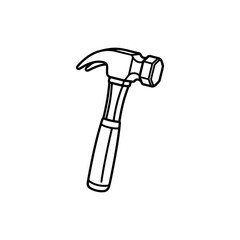 The hammer head and handle are clearly depicted in a minimalist, outline-style illustration. This type of icon or symbol is commonly used to represent tools, construction, or repair-related concepts i