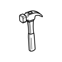 The hammer head and handle are clearly depicted in a minimalist, outline-style illustration. This type of icon or symbol is commonly used to represent tools, construction, or repair-related concepts i