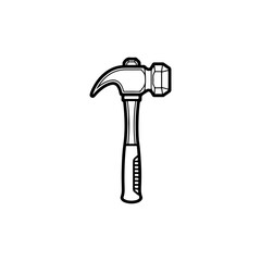 The hammer head and handle are clearly depicted in a minimalist, outline-style illustration. This type of icon or symbol is commonly used to represent tools, construction, or repair-related concepts i
