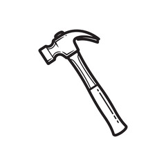 The hammer head and handle are clearly depicted in a minimalist, outline-style illustration. This type of icon or symbol is commonly used to represent tools, construction, or repair-related concepts i