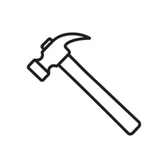 The hammer head and handle are clearly depicted in a minimalist, outline-style illustration. This type of icon or symbol is commonly used to represent tools, construction, or repair-related concepts i