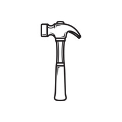 The hammer head and handle are clearly depicted in a minimalist, outline-style illustration. This type of icon or symbol is commonly used to represent tools, construction, or repair-related concepts i