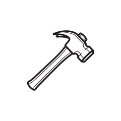 The hammer head and handle are clearly depicted in a minimalist, outline-style illustration. This type of icon or symbol is commonly used to represent tools, construction, or repair-related concepts i