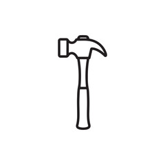 The hammer head and handle are clearly depicted in a minimalist, outline-style illustration. This type of icon or symbol is commonly used to represent tools, construction, or repair-related concepts i