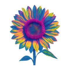 Fototapeta premium PNG Vibrant multicolored sunflower illustration.