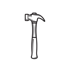 The hammer head and handle are clearly depicted in a minimalist, outline-style illustration. This type of icon or symbol is commonly used to represent tools, construction, or repair-related concepts i