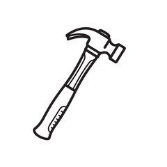 The hammer head and handle are clearly depicted in a minimalist, outline-style illustration. This type of icon or symbol is commonly used to represent tools, construction, or repair-related concepts i