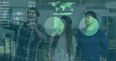 Presenter gesturing and initiating holographic charts while team nodding during data meeting - Powered by Adobe