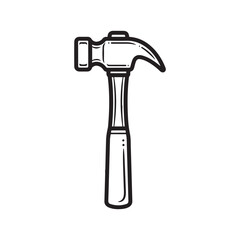 The hammer head and handle are clearly depicted in a minimalist, outline-style illustration. This type of icon or symbol is commonly used to represent tools, construction, or repair-related concepts i