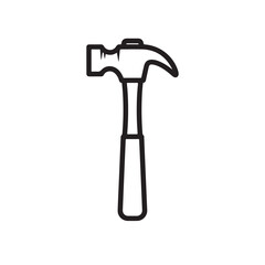 The hammer head and handle are clearly depicted in a minimalist, outline-style illustration. This type of icon or symbol is commonly used to represent tools, construction, or repair-related concepts i