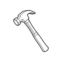 The hammer head and handle are clearly depicted in a minimalist, outline-style illustration. This type of icon or symbol is commonly used to represent tools, construction, or repair-related concepts i