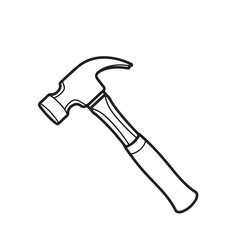 The hammer head and handle are clearly depicted in a minimalist, outline-style illustration. This type of icon or symbol is commonly used to represent tools, construction, or repair-related concepts i