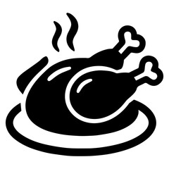 Roasted chicken icon with transparent background in black and white style  © Momo