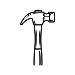 The hammer head and handle are clearly depicted in a minimalist, outline-style illustration. This type of icon or symbol is commonly used to represent tools, construction, or repair-related concepts i