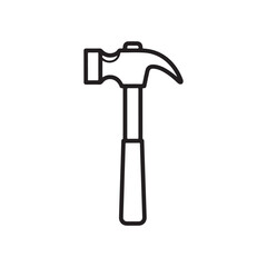 The hammer head and handle are clearly depicted in a minimalist, outline-style illustration. This type of icon or symbol is commonly used to represent tools, construction, or repair-related concepts i