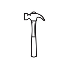The hammer head and handle are clearly depicted in a minimalist, outline-style illustration. This type of icon or symbol is commonly used to represent tools, construction, or repair-related concepts i