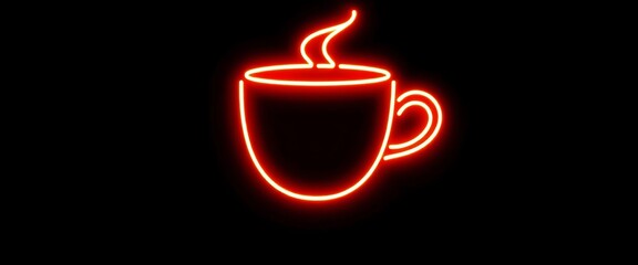 Neon coffee cup sign vector illustration, glowing bright against dark background,  background,  electricity
