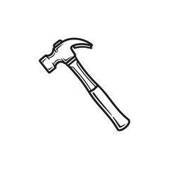 The hammer head and handle are clearly depicted in a minimalist, outline-style illustration. This type of icon or symbol is commonly used to represent tools, construction, or repair-related concepts i