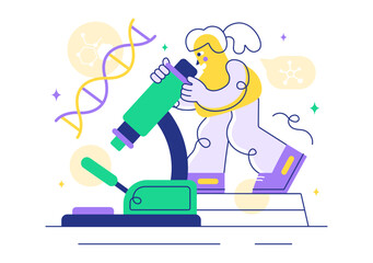 Genetics Vector Illustration featuring Science with DNA Molecule Structure, Research, and Experiment Scientists in a Technological Flat Background