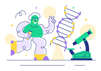 Genetics Vector Illustration featuring Science with DNA Molecule Structure, Research, and Experiment Scientists in a Technological Flat Background