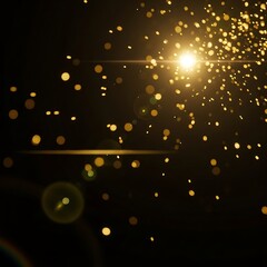 Obraz premium Golden sparks and lens flares against a dark background.